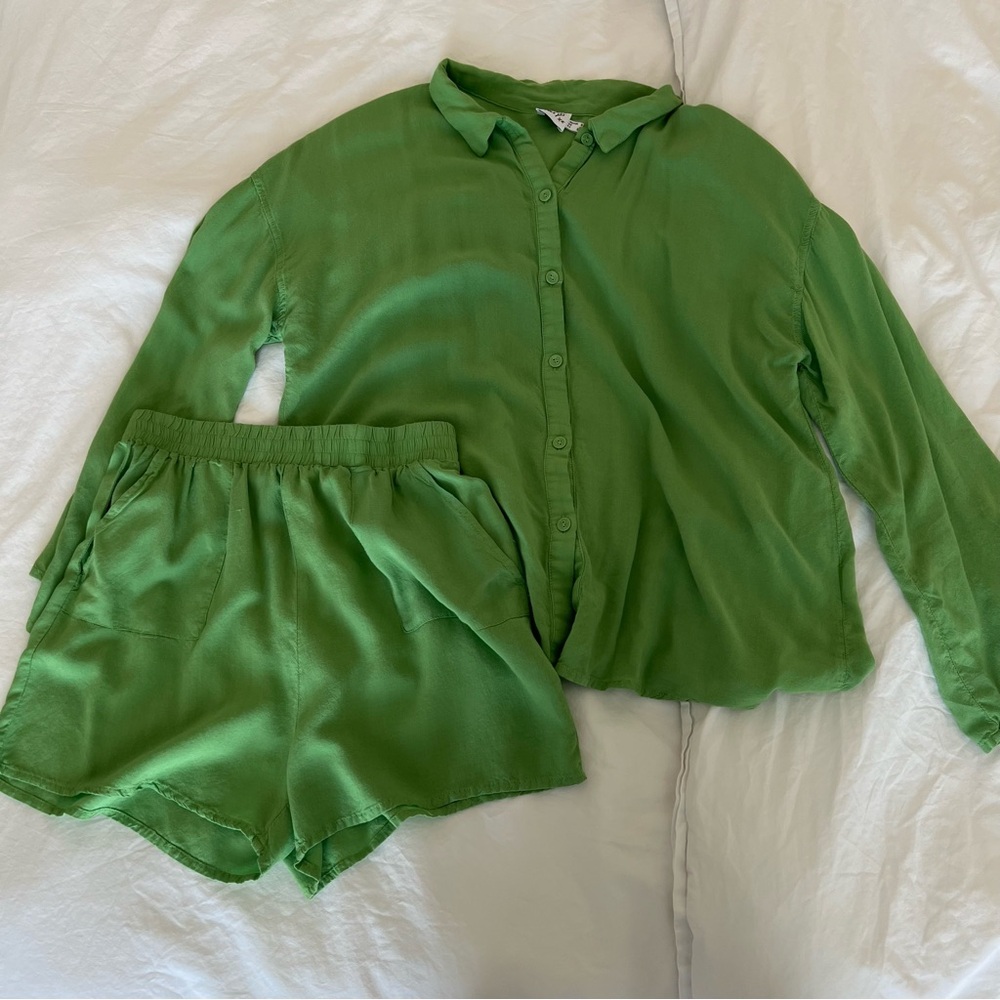 Princess Polly Green Button Down - Shorts Set